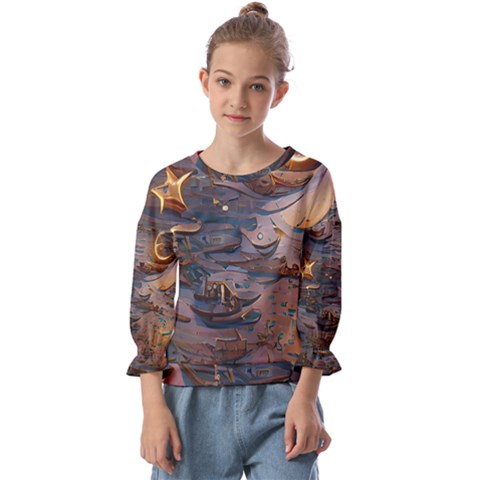 Sky Ship Kids  Cuff Sleeve Top by Dazzleway