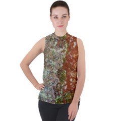 Colorful Abstract Texture Mock Neck Chiffon Sleeveless Top by dflcprintsclothing