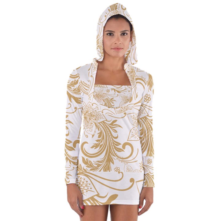 Flowers Shading Pattern Long Sleeve Hooded T-shirt