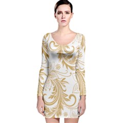 Flowers Shading Pattern Long Sleeve Velvet Bodycon Dress