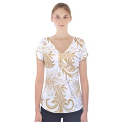 Flowers Shading Pattern Short Sleeve Front Detail Top by fashionpod