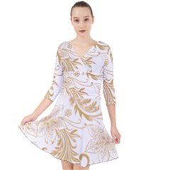 Flowers Shading Pattern Quarter Sleeve Front Wrap Dress by fashionpod