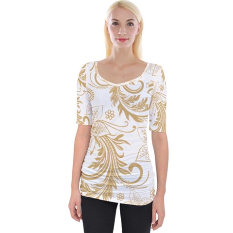 Flowers Shading Pattern Wide Neckline Tee by fashionpod