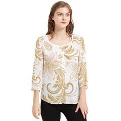 Flowers Shading Pattern Chiffon Quarter Sleeve Blouse by fashionpod