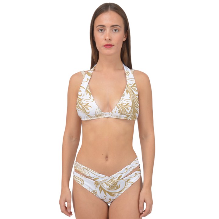 Flowers Shading Pattern Double Strap Halter Bikini Set