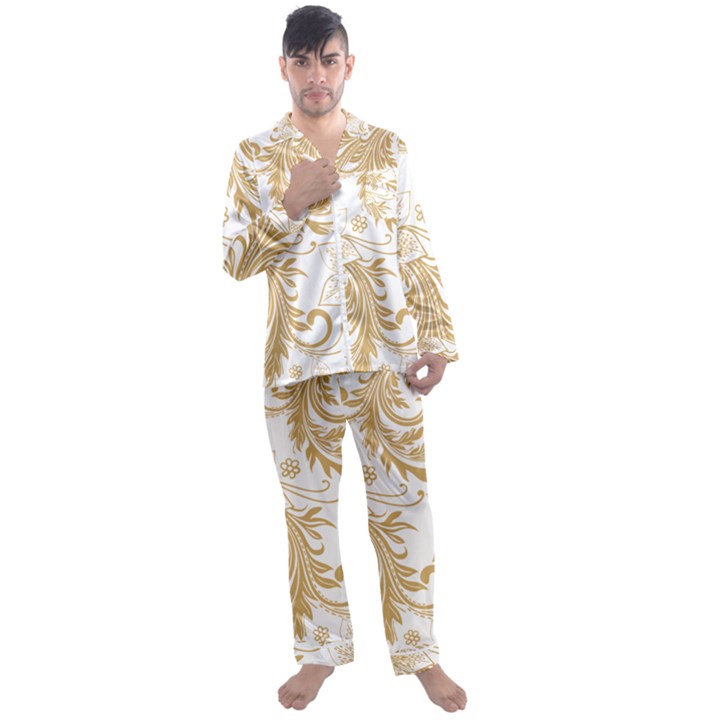 Flowers Shading Pattern Men s Long Sleeve Satin Pajamas Set