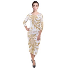 Flowers Shading Pattern Quarter Sleeve Midi Velour Bodycon Dress by fashionpod