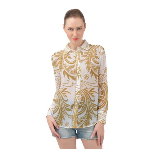 Flowers Shading Pattern Long Sleeve Chiffon Shirt by fashionpod