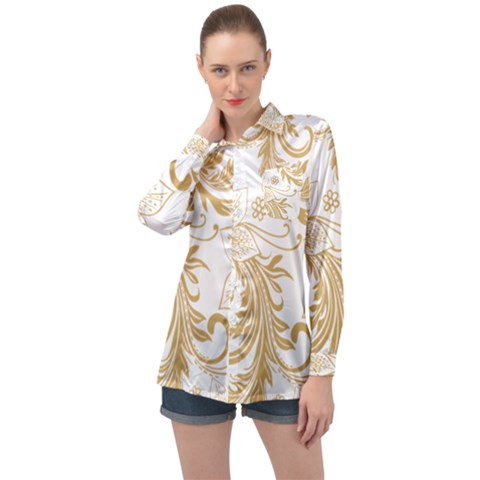 Flowers Shading Pattern Long Sleeve Satin Shirt by fashionpod