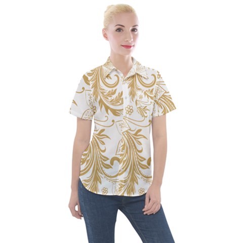 Flowers Shading Pattern Women s Short Sleeve Pocket Shirt by fashionpod