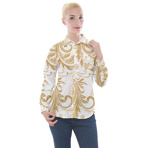 Flowers Shading Pattern Women s Long Sleeve Pocket Shirt by fashionpod