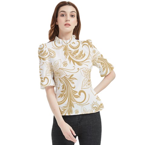 Flowers Shading Pattern Frill Neck Blouse by fashionpod