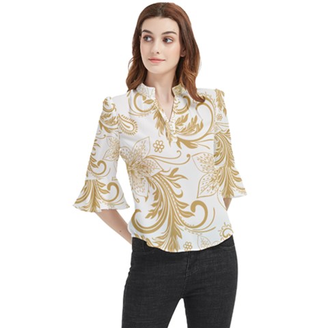 Flowers Shading Pattern Loose Horn Sleeve Chiffon Blouse by fashionpod