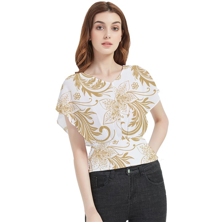 Flowers Shading Pattern Butterfly Chiffon Blouse