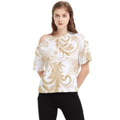 Flowers Shading Pattern One Shoulder Cut Out Tee by fashionpod