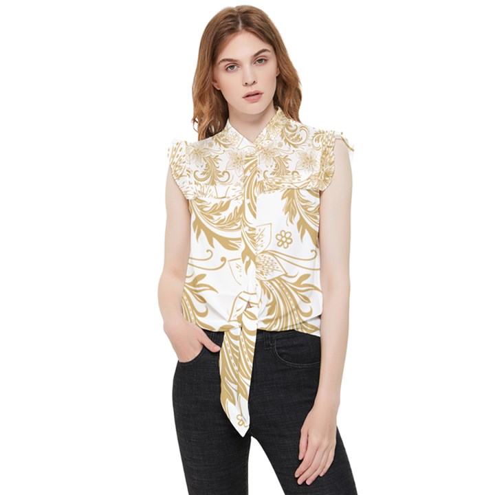 Flowers Shading Pattern Frill Detail Shirt