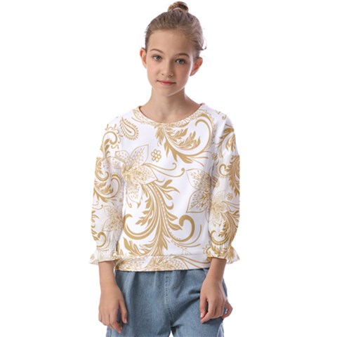 Flowers Shading Pattern Kids  Cuff Sleeve Top by fashionpod