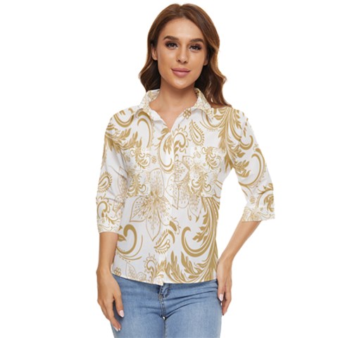 Flowers Shading Pattern Women s Quarter Sleeve Pocket Shirt by fashionpod