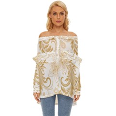 Flowers Shading Pattern Off Shoulder Chiffon Pocket Shirt by fashionpod