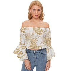 Flowers Shading Pattern Off Shoulder Flutter Bell Sleeve Top