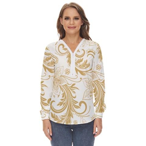 Flowers Shading Pattern Zip Up Long Sleeve Blouse by fashionpod