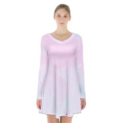 Watercolor Clouds Long Sleeve Velvet V-neck Dress