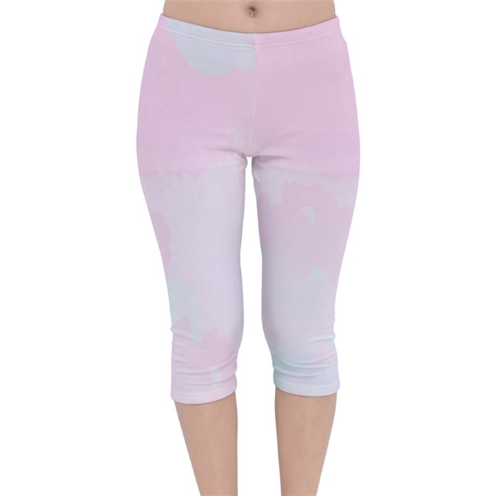 watercolor clouds Velvet Capri Leggings 