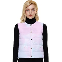 Watercolor Clouds Women s Short Button Up Puffer Vest by Littlebird