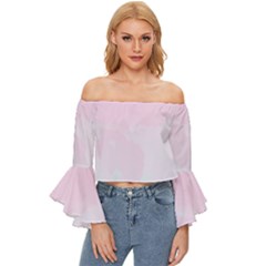 Watercolor Clouds Off Shoulder Flutter Bell Sleeve Top