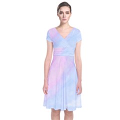 Watercolor Clouds2 Short Sleeve Front Wrap Dress