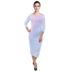 Watercolor Clouds2 Quarter Sleeve Midi Velour Bodycon Dress by Littlebird