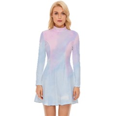 Watercolor Clouds2 Long Sleeve Velour Longline Dress