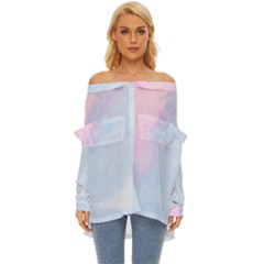 Watercolor Clouds2 Off Shoulder Chiffon Pocket Shirt