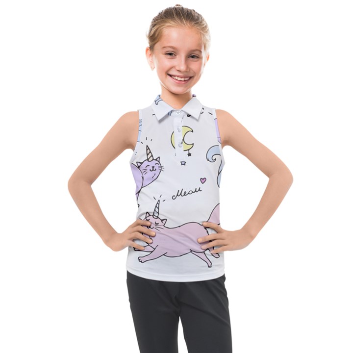  Cute unicorn cats Kids  Sleeveless Polo Tee