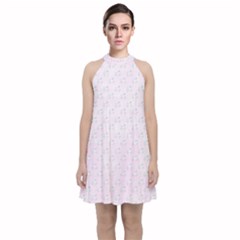 Unicorns Pattern Velvet Halter Neckline Dress 