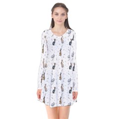 Cute Rabbit Long Sleeve V-neck Flare Dress by SychEva