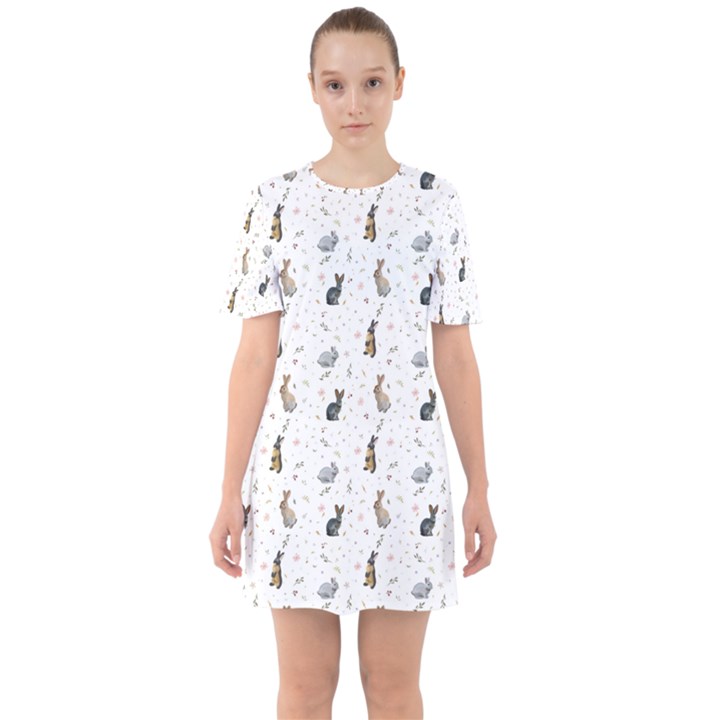 Cute Rabbit Sixties Short Sleeve Mini Dress