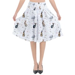 Cute Rabbit Flared Midi Skirt by SychEva