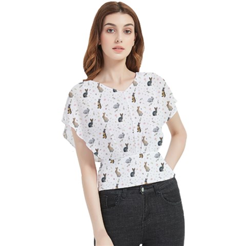 Cute Rabbit Butterfly Chiffon Blouse by SychEva