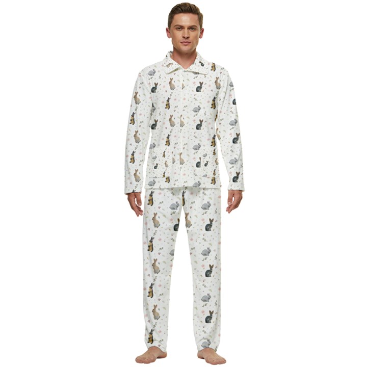 Cute Rabbit Men s Long Sleeve Velvet Pocket Pajamas Set