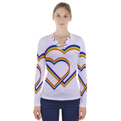 Rainbow Hearts V-neck Long Sleeve Top