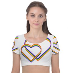 Rainbow Hearts Velvet Short Sleeve Crop Top 