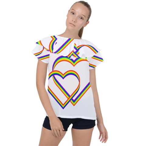 Rainbow Hearts Ruffle Collar Chiffon Blouse by UniqueThings