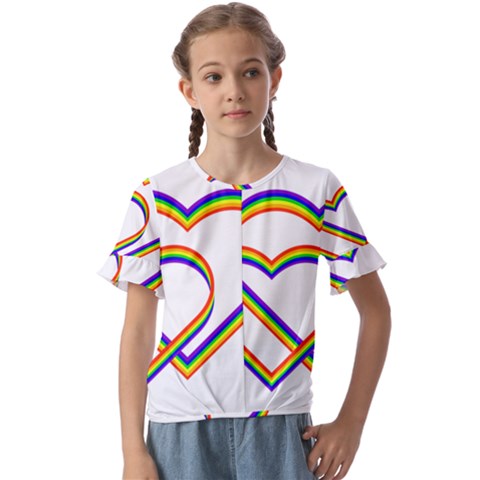 Rainbow Hearts Kids  Cuff Sleeve Scrunch Bottom Tee by UniqueThings