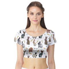 Cute Bunny Short Sleeve Crop Top by SychEva