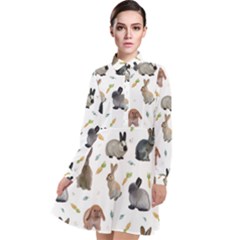 Cute Bunny Long Sleeve Chiffon Shirt Dress by SychEva