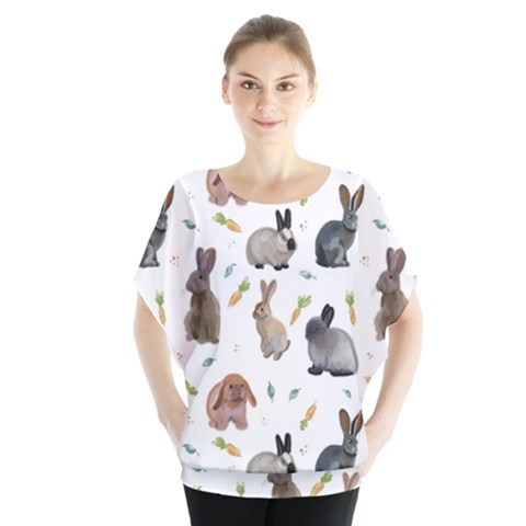 Cute Bunny Batwing Chiffon Blouse by SychEva