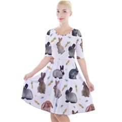 Cute Bunny Quarter Sleeve A-line Dress by SychEva