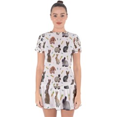 Cute Bunny Drop Hem Mini Chiffon Dress by SychEva