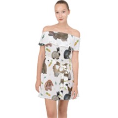 Cute Bunny Off Shoulder Chiffon Dress by SychEva